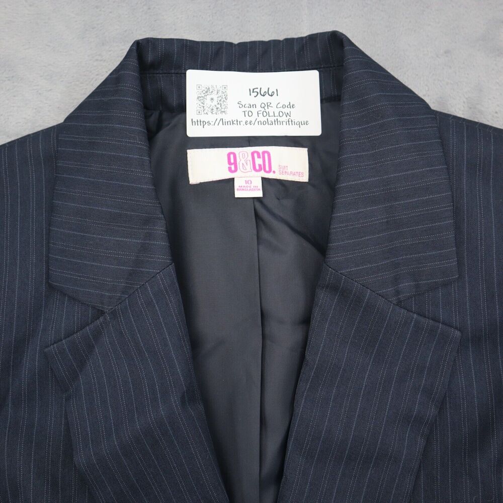 9 and Co Suit Womens 10 Black Pinstriped Single Breasted Notch Lapel Jacket - Picture 8 of 16